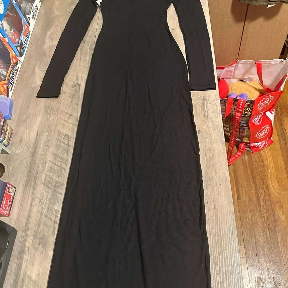 NWT SKIMS Black soft lounge mock turtleneck sleeve dress - Picture 2 of 8